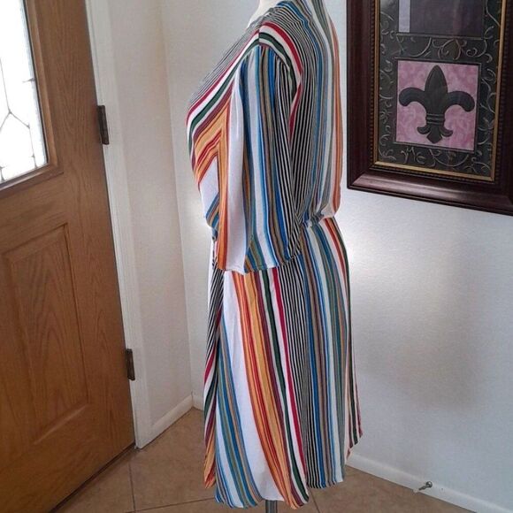 Fraiche by J, Multicolor stripes, wrap top, Short Sleeve dress - Picture 12 of 16